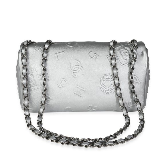 Chanel Silver Embossed Precious Symbols Single Flap Bag - Picture 3 of 8